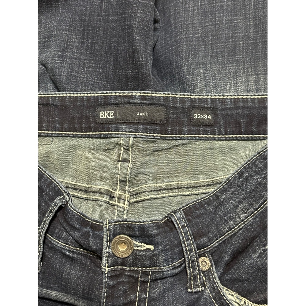 BKE Jake Straight Jeans Mens 32x34 Blue Distressed Medium Dark Wash Denim - Picture 5 of 6